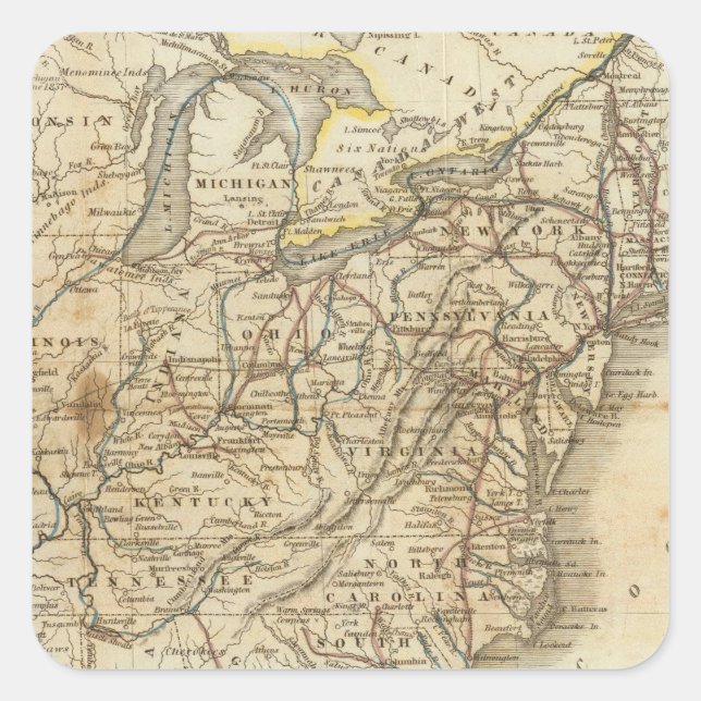 Pegatina Cuadrada Mapa De Los Estados Unidos 3 (Anverso)