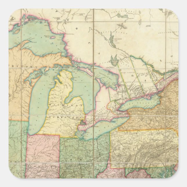 Pegatina Cuadrada Mapa de los Estados Unidos 6 (Anverso)
