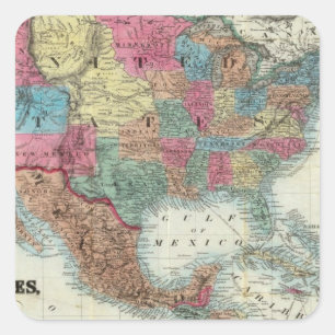 Pegatina Cuadrada Mapa De Los Estados Unidos, Canadá, México