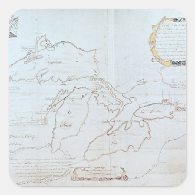 Pegatina Cuadrada Mapa de los Grandes Lagos (Anverso)