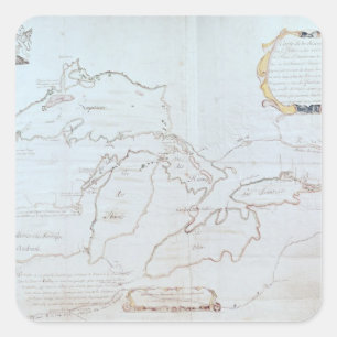 Pegatina Cuadrada Mapa de los Great Lakes
