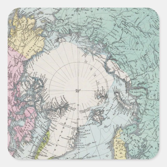Pegatina Cuadrada Mapa de los mares polares (Anverso)