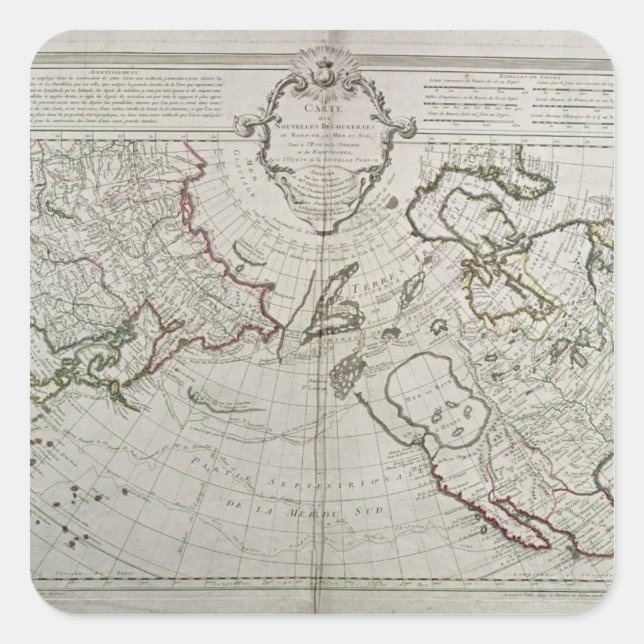 Pegatina Cuadrada Mapa de los nuevos descubrimientos (Anverso)