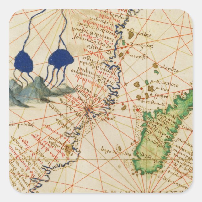 Pegatina Cuadrada Mapa de Madagascar (Anverso)