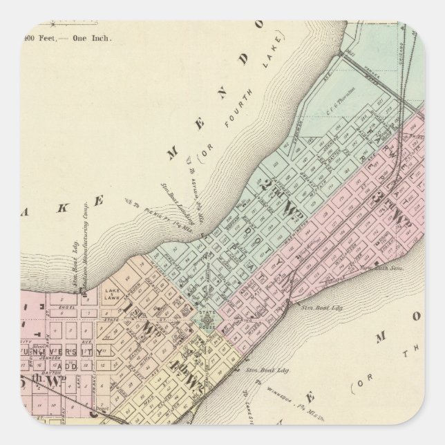 Pegatina Cuadrada Mapa de Madison, Wisconsin (Anverso)