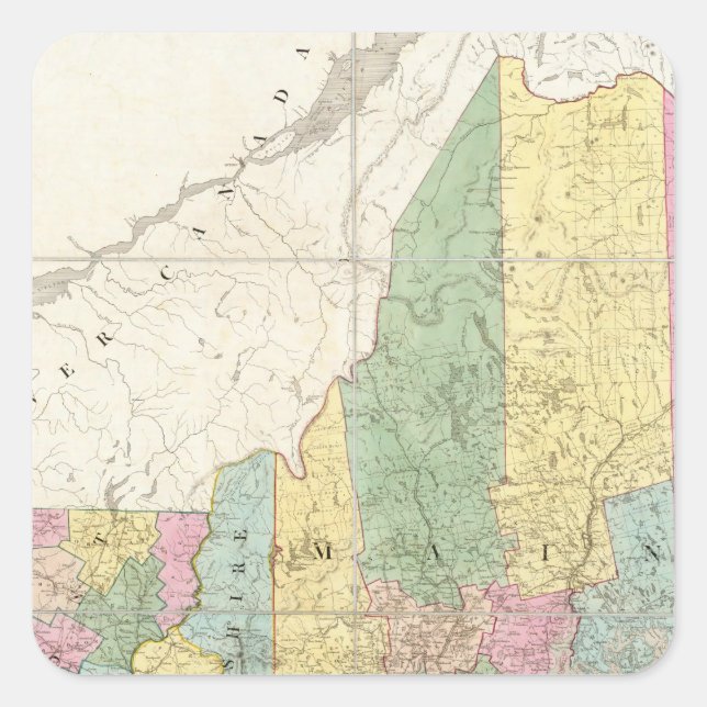 Pegatina Cuadrada Mapa de Maine, New Hampshire, Vermont (Anverso)