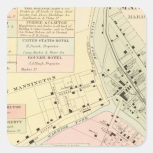 Pegatina Cuadrada Mapa de Mannington, Virginia Occidental