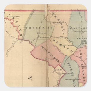 Pegatina Cuadrada Mapa de Maryland de Martenet, edición Atlas