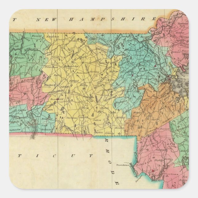 Pegatina Cuadrada Mapa De Massachusetts (Anverso)