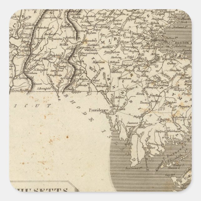 Pegatina Cuadrada Mapa de Massachusetts por Arrowsmith (Anverso)