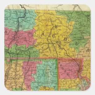Pegatina Cuadrada Mapa de Massachusetts y Connecticut
