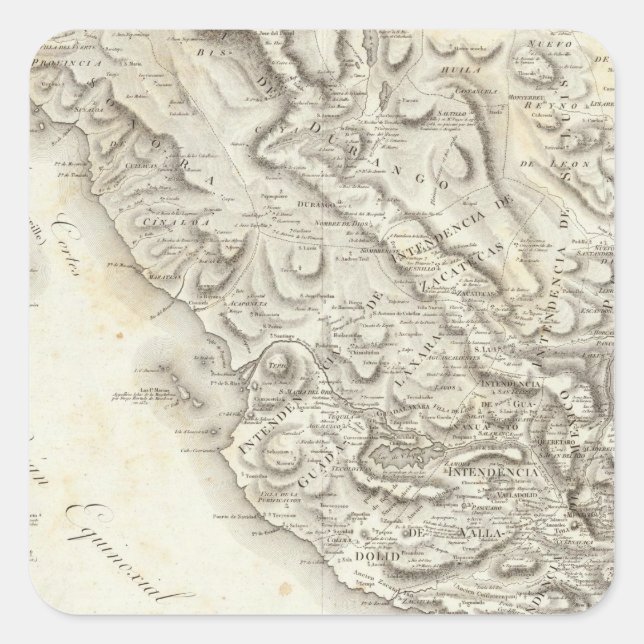 Pegatina Cuadrada Mapa de México (Anverso)