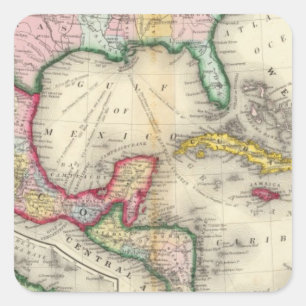 Pegatina Cuadrada Mapa de México, America Central