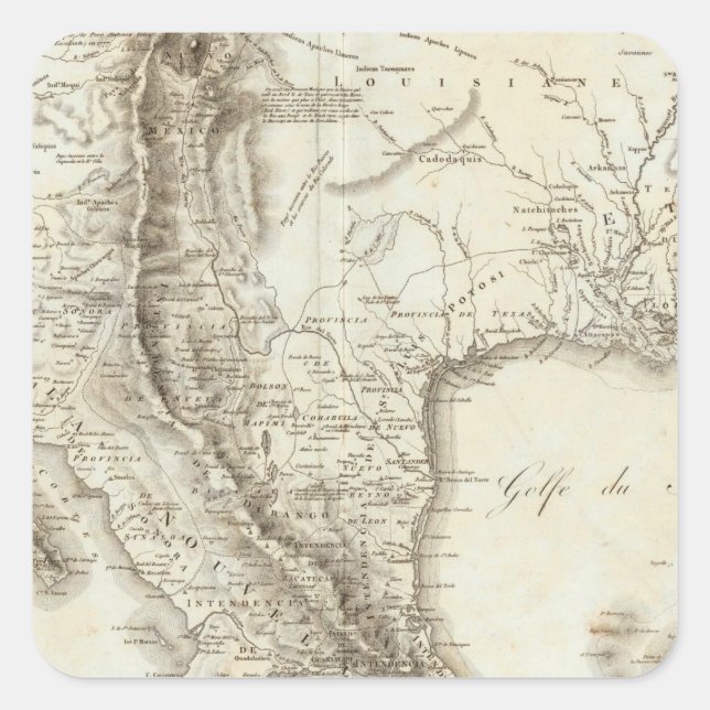 Pegatina Cuadrada Mapa de México y países vecinos (Anverso)