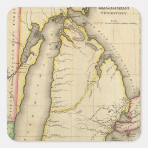 Pegatina Cuadrada Mapa De Michigan