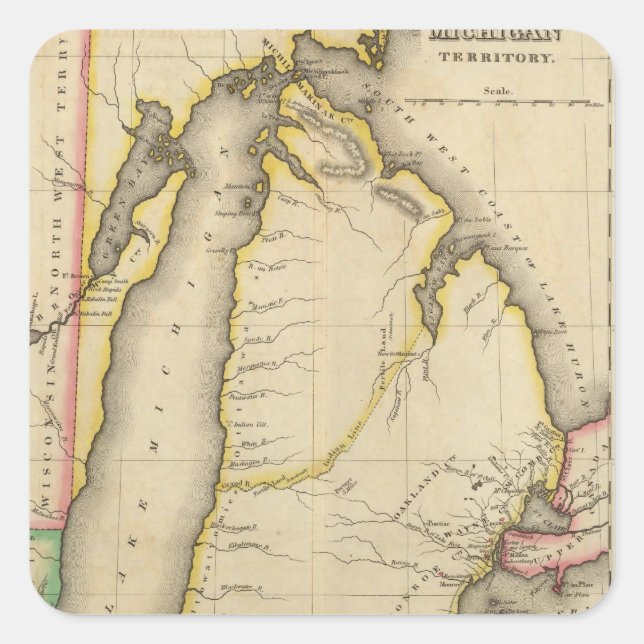Pegatina Cuadrada Mapa De Michigan (Anverso)