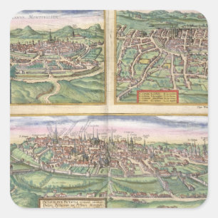 Pegatina Cuadrada Mapa de Montpellier, Tours y Poitiers, de 'Civ