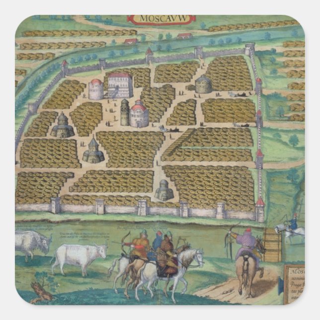 Pegatina Cuadrada Mapa de Moscú (Anverso)