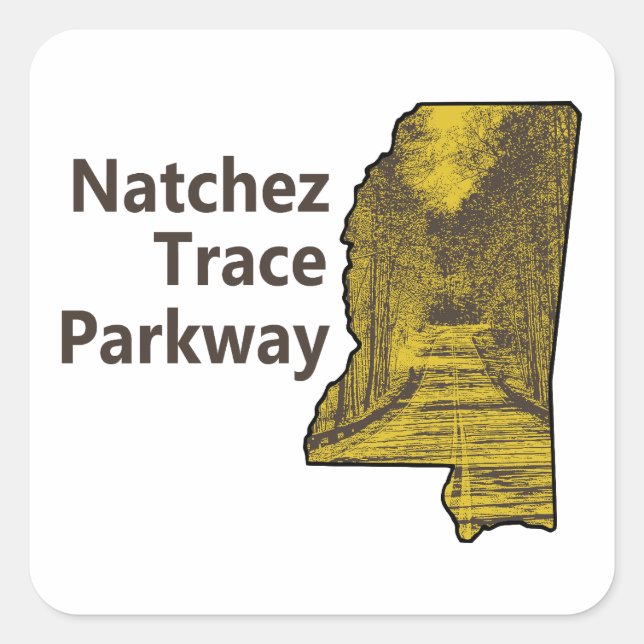 Pegatina Cuadrada Mapa de Natchez Trace Parkway Mississippi (Anverso)