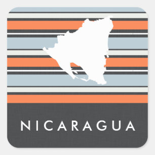Pegatina Cuadrada Mapa de Nicaragua: Franjas Modernas