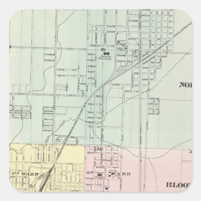 Pegatina Cuadrada Mapa de normal, Bloomington (Anverso)
