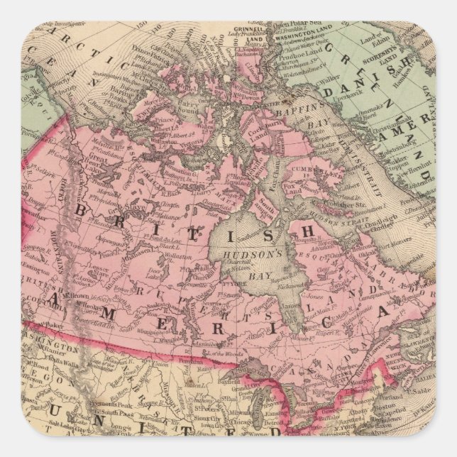 Pegatina Cuadrada Mapa de Norteamérica por Mitchell (Anverso)