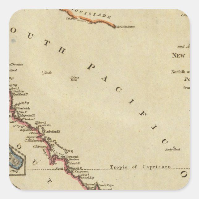 Pegatina Cuadrada Mapa de Nueva Gales del Sur (Anverso)