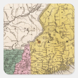 Pegatina Cuadrada Mapa de Nueva Inglaterra o de los estados del este