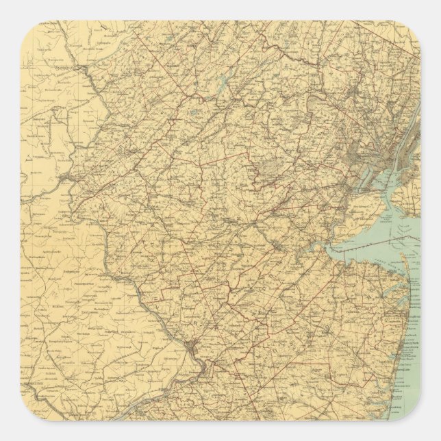 Pegatina Cuadrada Mapa de Nueva Jersey (Anverso)