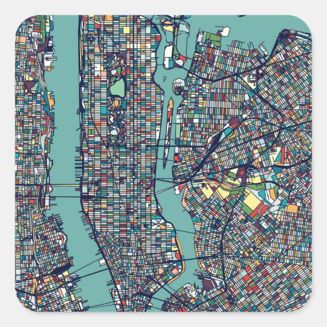 Pegatina Cuadrada Mapa de Nueva York en Manhattan (Anverso)