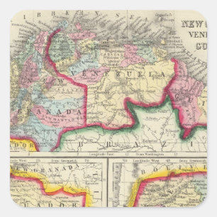 Pegatina Cuadrada Mapa de nuevas Granada, Venezuela, y Guayana