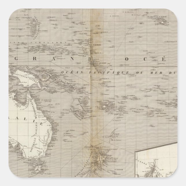 Pegatina Cuadrada Mapa de Oceanía sin color (Anverso)