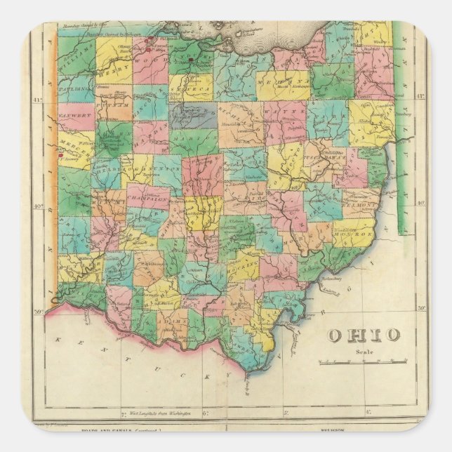 Pegatina Cuadrada Mapa De Ohio (Anverso)
