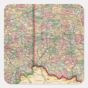 Pegatina Cuadrada Mapa de Ohio, Indiana de Mitchell