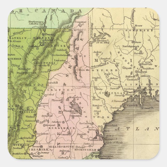 Pegatina Cuadrada Mapa de Olney de Estados del Este (Anverso)