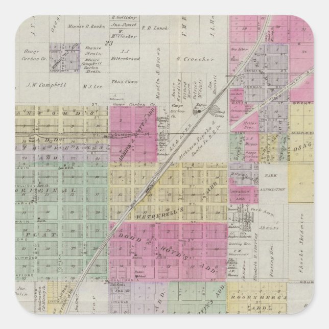 Pegatina Cuadrada Mapa de Osage City, Kansas (Anverso)