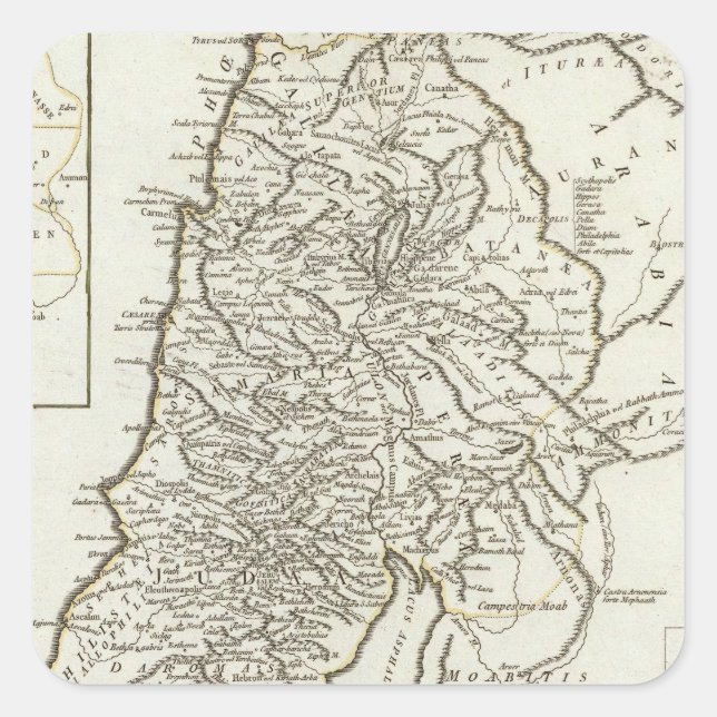 Pegatina Cuadrada Mapa de Palestina (Anverso)