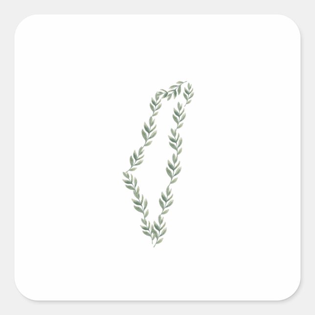 Pegatina Cuadrada Mapa de Palestina de hoja de olivo (Anverso)