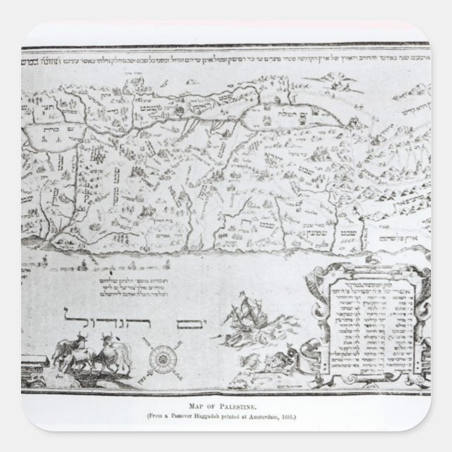 Pegatina Cuadrada Mapa de Palestina, de una pascua (Anverso)