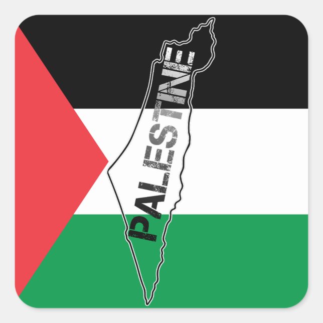 Pegatina Cuadrada Mapa de Palestina Libre con bandera palestina (Anverso)