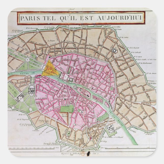 Pegatina Cuadrada Mapa de París, junio de 1800 (Anverso)