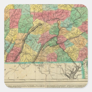 Pegatina Cuadrada Mapa de Pennsylvania