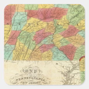 Pegatina Cuadrada Mapa De Pennsylvania New Jersey Y Delaware