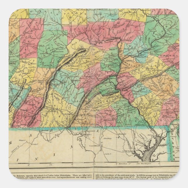 Pegatina Cuadrada Mapa De Pensilvania (Anverso)