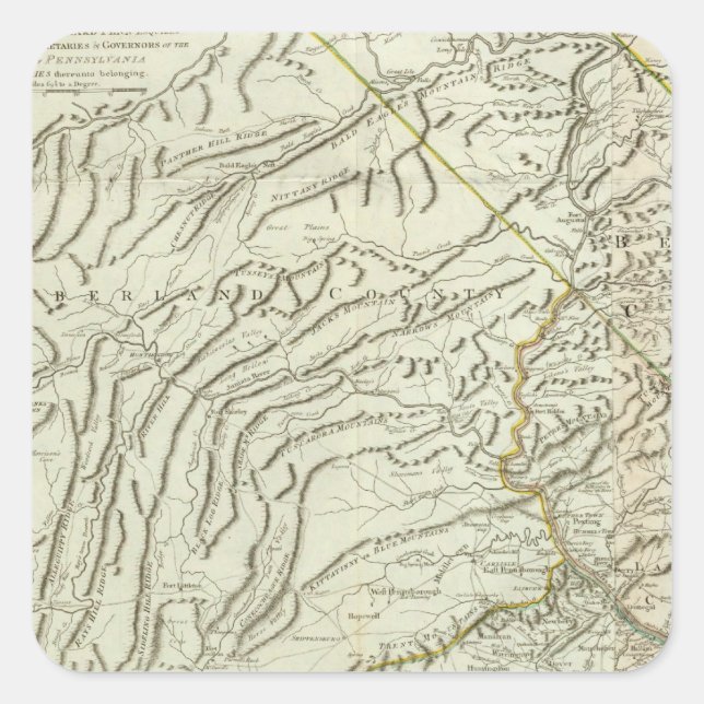 Pegatina Cuadrada Mapa De Pensilvania 2 (Anverso)