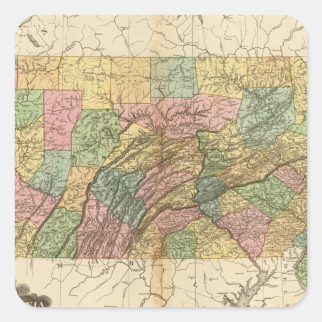 Pegatina Cuadrada Mapa de Pensilvania y Nueva Jersey (Anverso)
