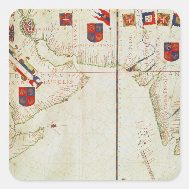 Pegatina Cuadrada Mapa de Persia, Arabia e India (Anverso)