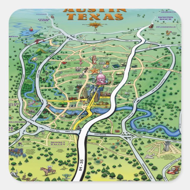 Pegatina Cuadrada Mapa de Personalizados de Austin Texas (Anverso)