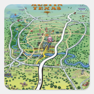 Pegatina Cuadrada Mapa de Personalizados de Austin Texas