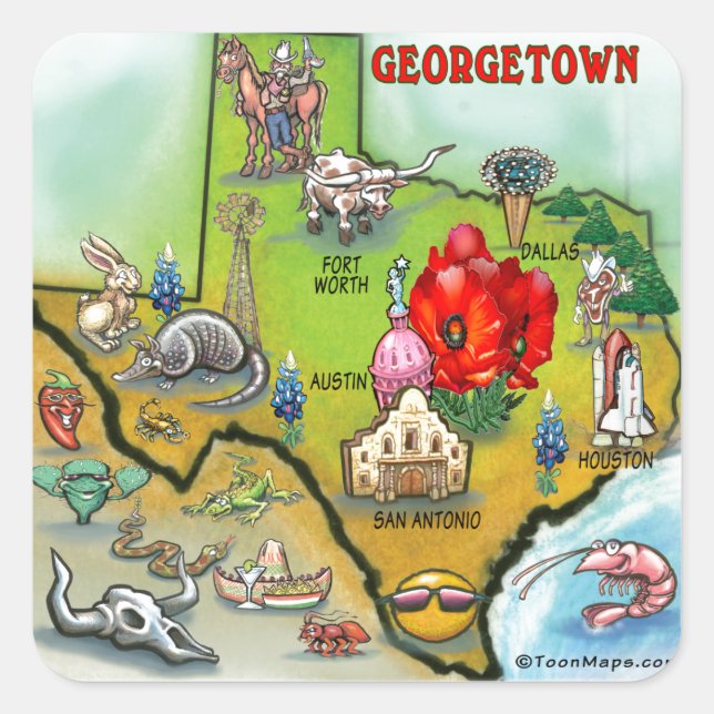 Pegatina Cuadrada Mapa de Personalizados de Georgetown Texas (Anverso)